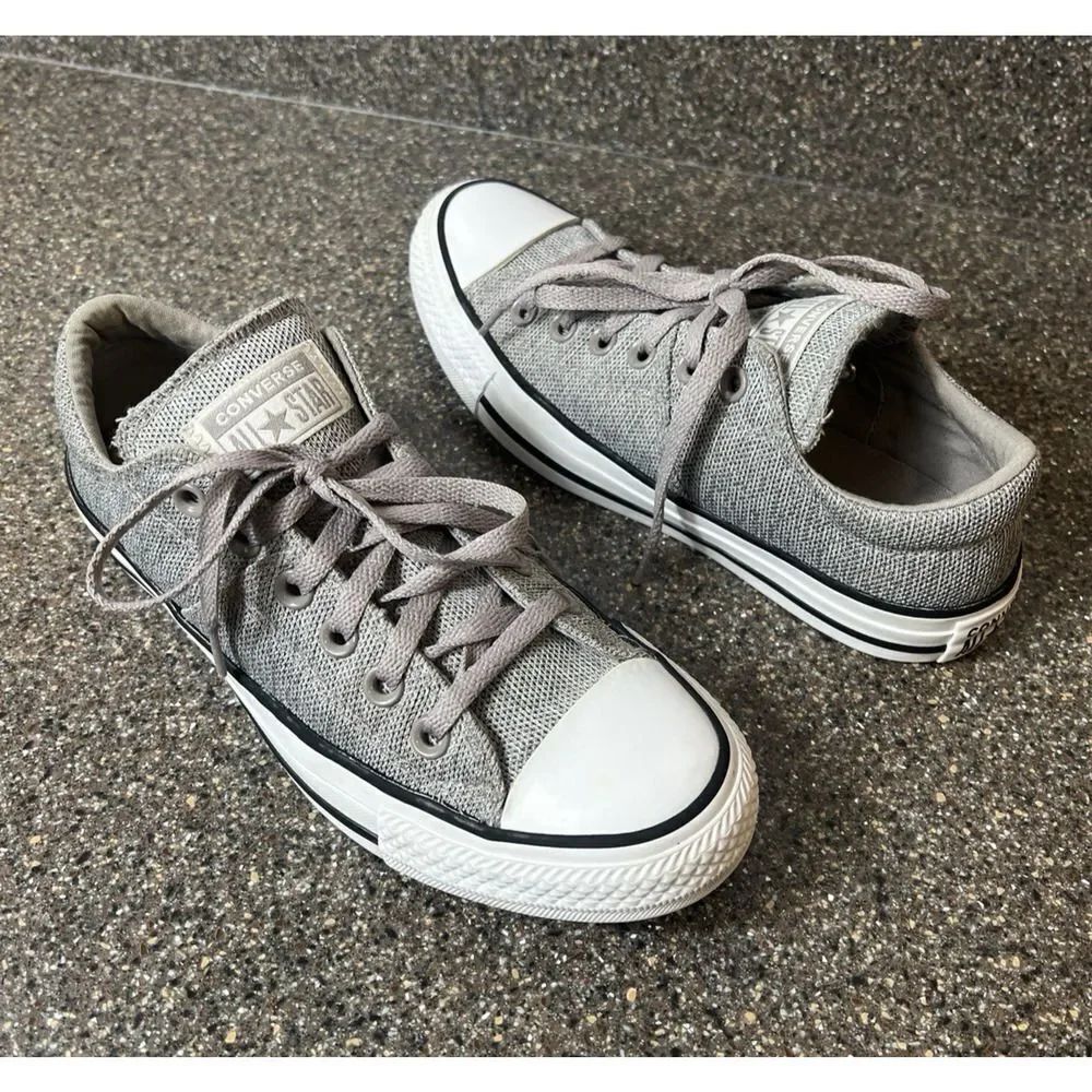 Converse All Star Women Sz 7 Gray Woven Canvas Lace Up Low Sneaker Padded Tongue